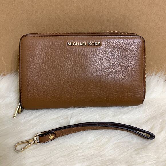 MICHAEL KORS Vintage JET SET Large Double Zip Brown Leather Wrist Wallet - Picture 14 of 16